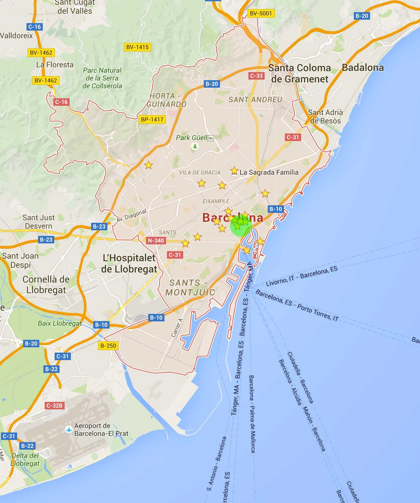 All of the Entrepreneur Houses were located in the green circle, an amazing, central location slap in the heart of Barcelona!